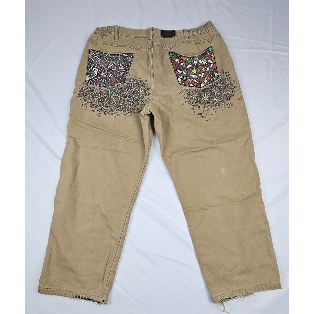 LL Bean Khaki Pants Mens 40x29. Comfort Waist Straight Leg‎ CUSTOM PAINTED.